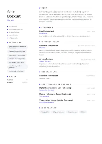 Muhabir ve Kameraman Cv Örnekleri cv indir